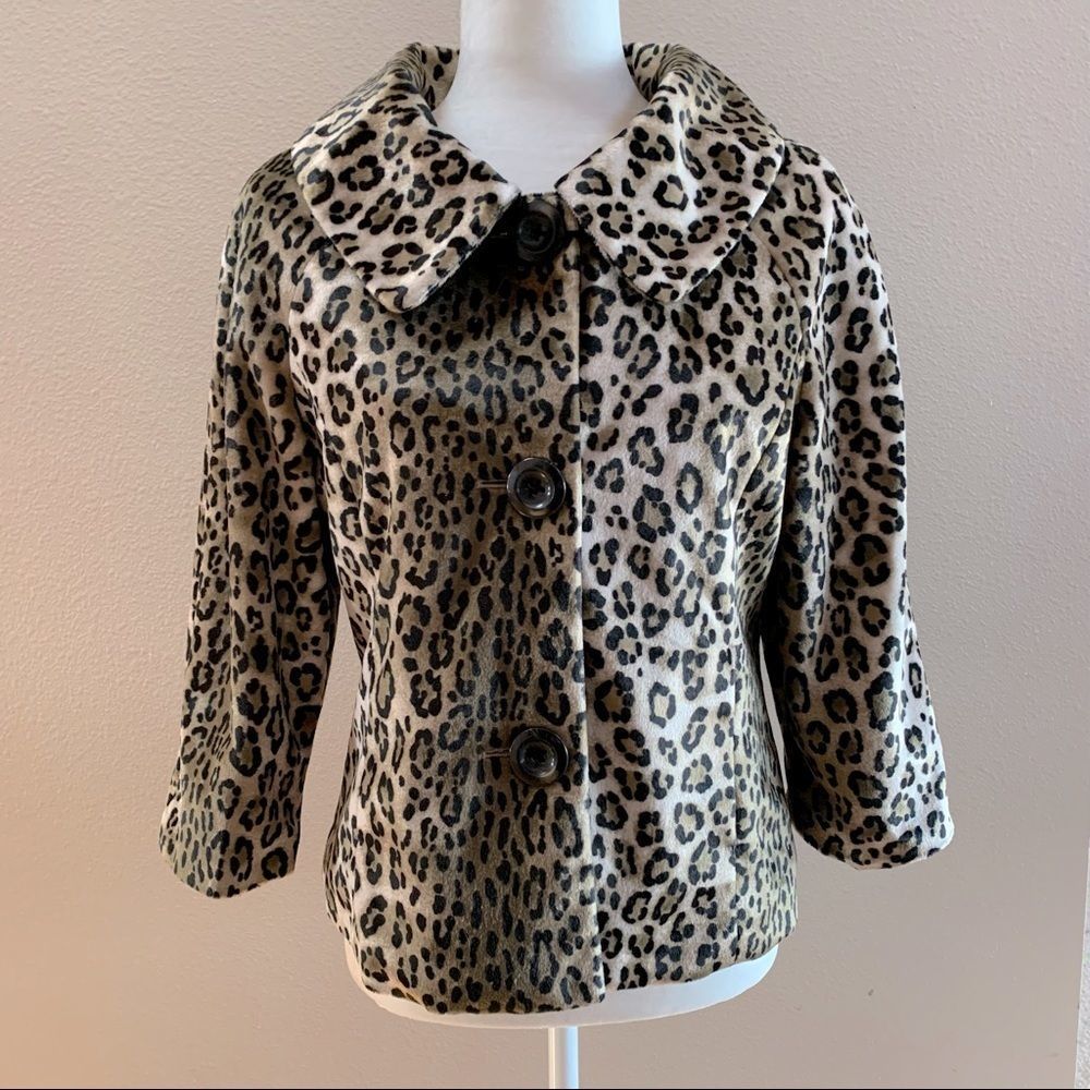 Rafaella Leopard Print Button-Front Jacket in Beige, Black and Brown